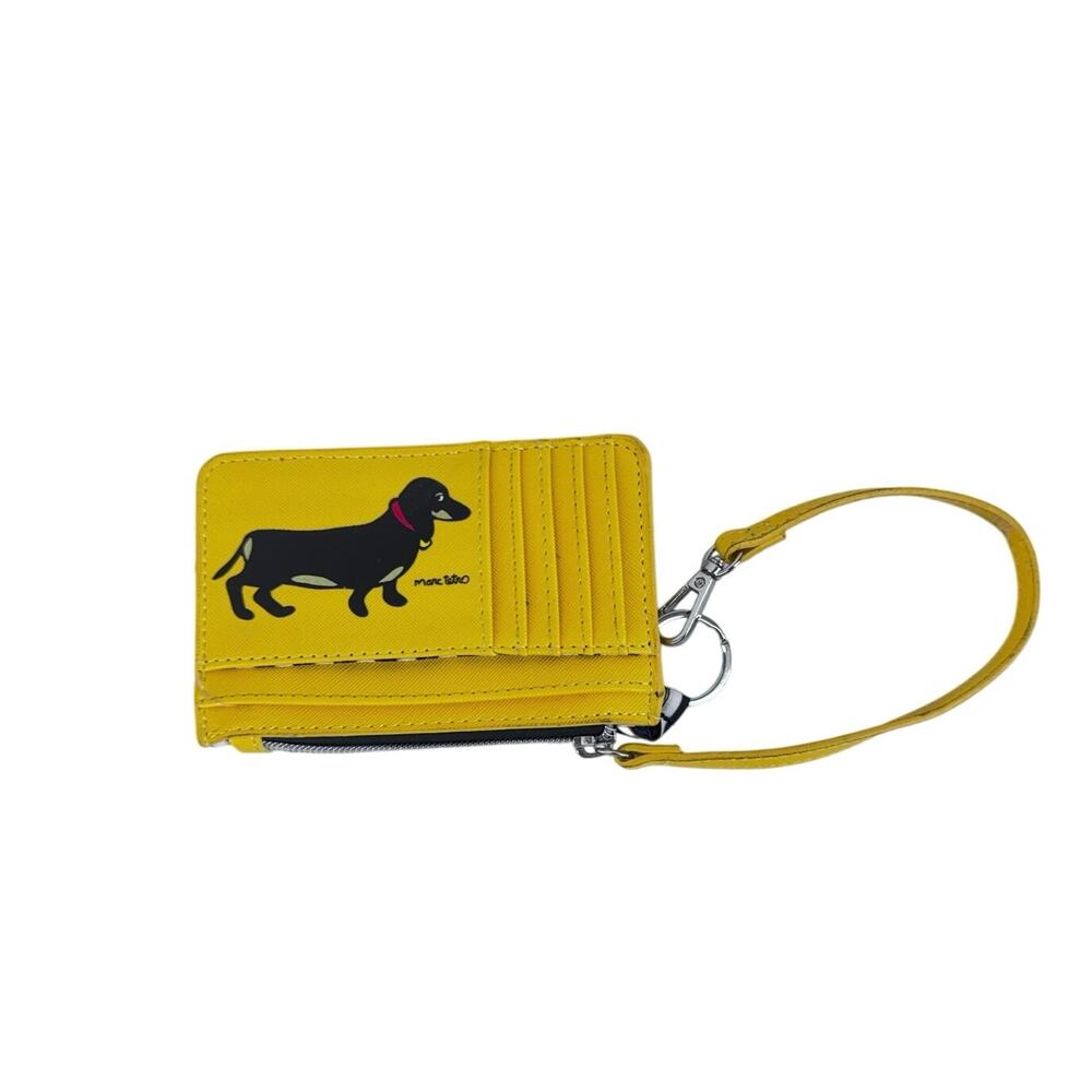 Marc Tetro Dachshund Yellow Card Holder Wristlet Zip Coin Wallet Keychain 6x4 in